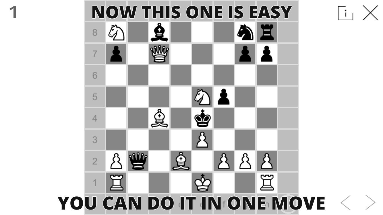 chess puzzles worksheets, checkmate in one move for a beginner.